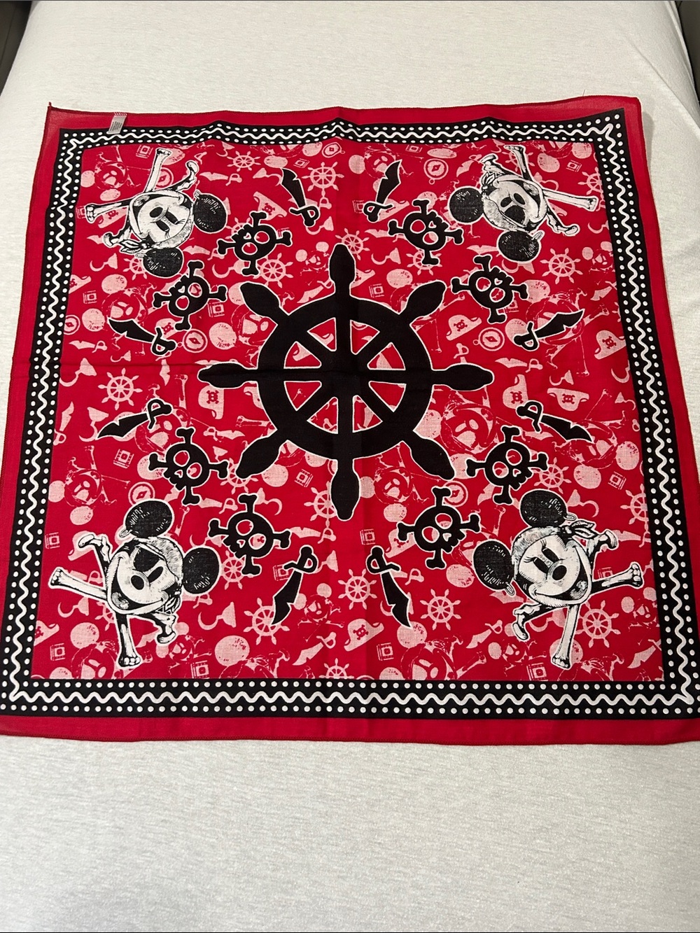 Disney Cruise Line 2024 Red Pirate Skull Bandana Mickey Scarf - Picture 5 of 5
